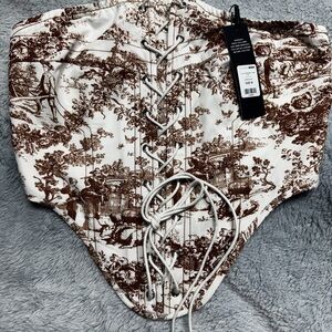 Fashion Nova White and Brown Satin Corset